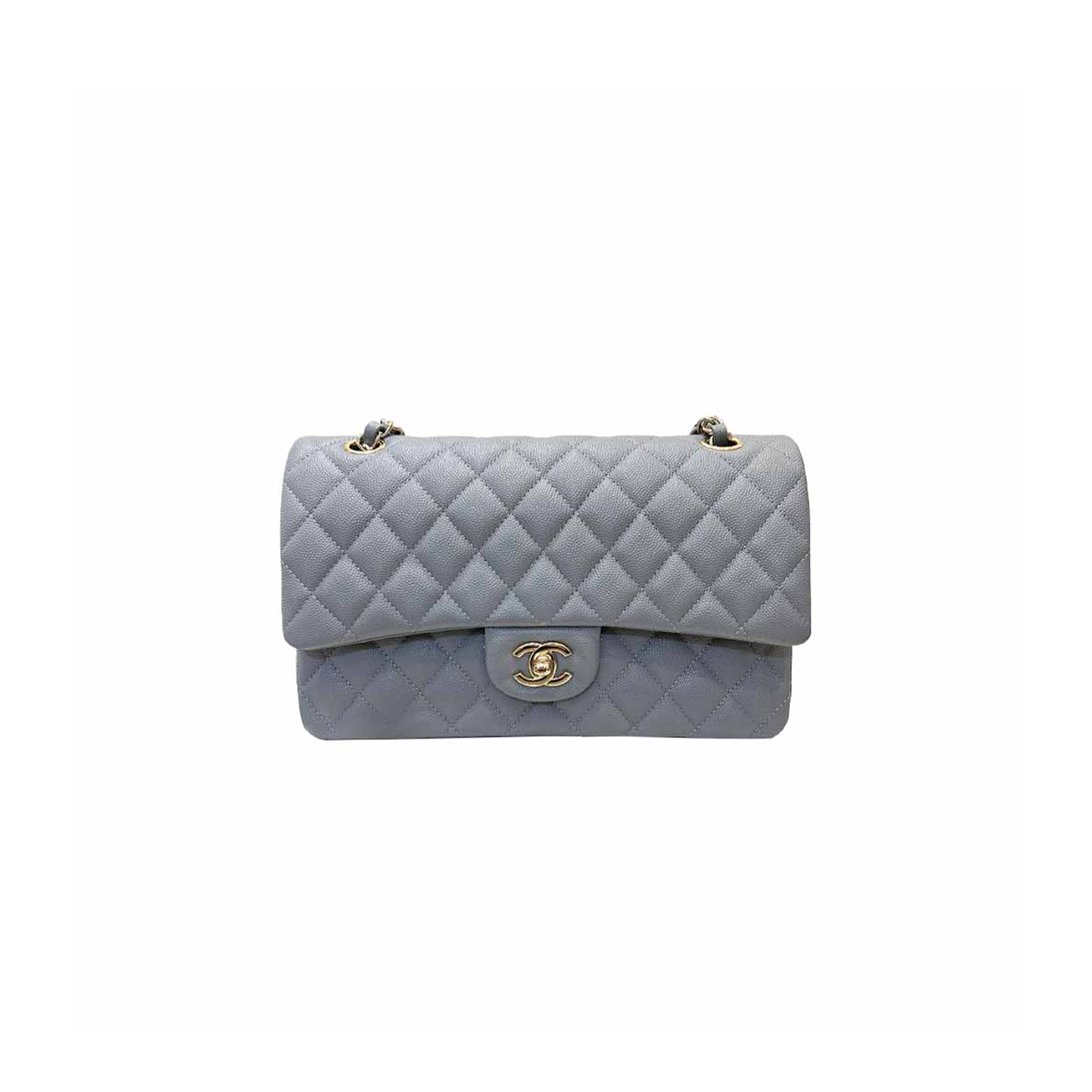 CHANEL CLASSIC MEDIUM FLAP GREY CAVIAR LIGHT GOLD HARDWARE A37586 (25.5*15.5*6.5cm)